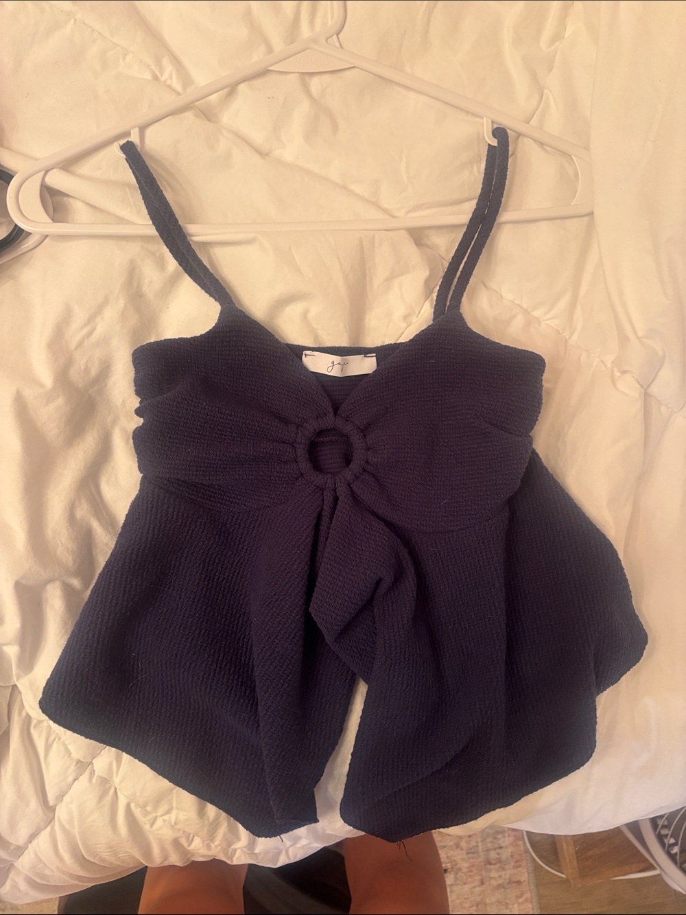 Textured Black Knot-Front Camisole Tank Top